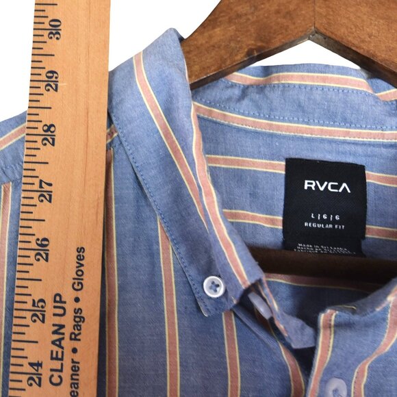 RVCA Blue Stripe Button-Up Shirt Men’s L Coastal Preppy Surfcore Pocket - Picture 6 of 7